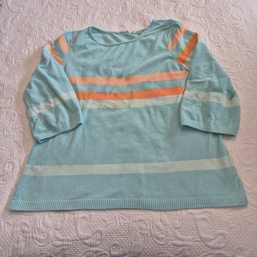Soft Surroundings Zofia women's XL 3/4 sleeve top sweater soft mint/orange VVGUC